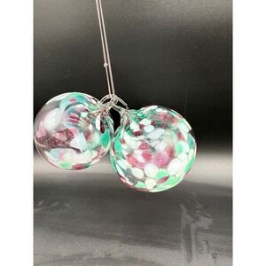 2 Handblown Glass Confetti‎ Christmas Ornaments Mint Cranberry Lavender 4"